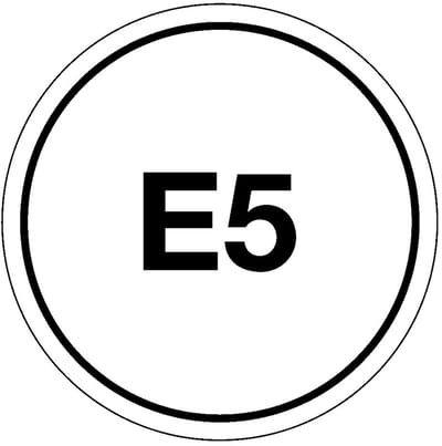 E5 benzine sticker 50 mm - 10 stuks per kaart