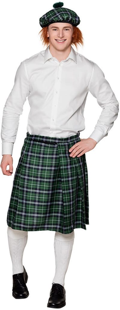 Schotse verkleed kilt en hoed - groen - heren - Schotland rok - verkleedkleding - Carnavalskleding