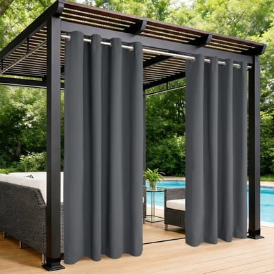 MUPOO Extra Brede Waterdicht Verduisterend Buitengordijn met Ringen -Outdoor gordijnen Waterdicht & Weerbestendig - Isolerende- Voor Veranda, Pergola & Terras - 180x274 cm - Donkergrijs-1 stuk(Rideau Extérieur)