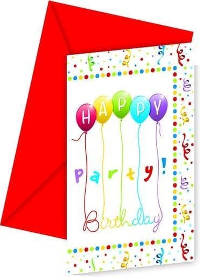 Vegaoo - 6 uitnodigingskaarten met rode enveloppen Happy Birthday