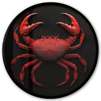 Poster in lijst Rond - Fotolijst 40x40 cm - Posters - Krab - Rood - Vissen - Schaaldieren - Ronde posterlijst zwart - Decoratie - Wanddecoratie woonkamer - Muurdecoratie slaapkamer