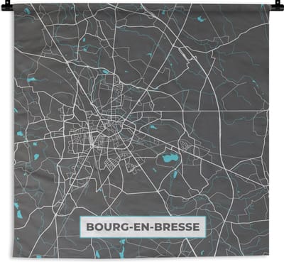 Wandkleed - Wanddoek - Bourg-en-Bresse - Frankrijk - Stadskaart - Kaart - Plattegrond - 180x180 cm - Wandtapijt