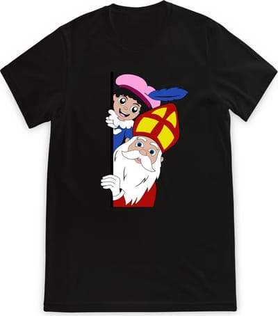 T Shirt Meisjes Jongens - Sint en Piet - Zwart - Maat 92