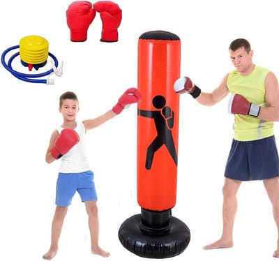 Quintrost Bokszak voor kinderen, 160 cm staande bokszak, opblaasbare trainingsbokszak met luchtpomp en bokshandschoenen voor karate, kickboksen, jongens en meisjes van 3-12 jaar