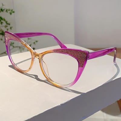 KAMMPT Tendance Colorée Monture Brillante Décoration Élégante Photo Lunettes Dames Lunettes de Vue Élégantes Populaires pour Femmes Forme Oeil de Chat