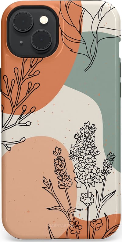 Casetastic hoesje geschikt voor Apple iPhone 15 Plus - MagSafe - Dubbellaagse bescherming - Lijnenspel Natuur - Fashion Case - Zand Saliegroen Terracotta