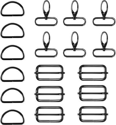 Set van 18 drukknopaccessoires voor naaien, inclusief 6 schuifgespen met draaikoppeling, 6 D-ringen en 6 karabiners voor DIY-projecten en handtassen