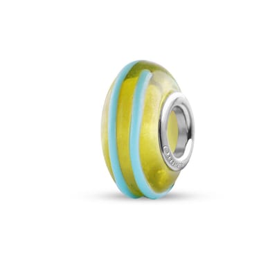Quiges - Glazen - Kraal - Bedels - Beads Groen Geel met Blauwe Lijnen Past op alle bekende merken armband NG522