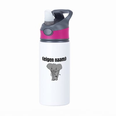 Hacebo® - olifant met eigen naam waterfles met rietje roze - Olifant - olifanten liefhebbers - iemand die houdt van olifanten - verjaardag - cadeau - kado - water fles - 650ML