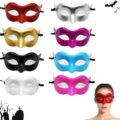 Venetiaanse Maskers voor Mannen - 8 Stuks met Elastische Band voor Carnaval, Halloween en Feestjes