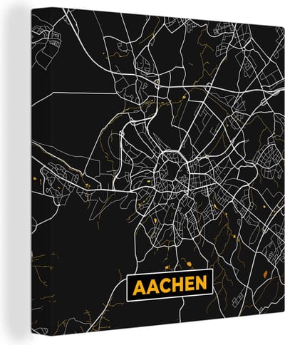 Canvas Schilderij Aachen - Goud - Stadskaart - Plattegrond - Kaart - Duitsland - 20x20 cm - Wanddecoratie