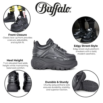 Buffalo Dames Zwarte Chunky Platform Fashion Sneakers - 1339-14