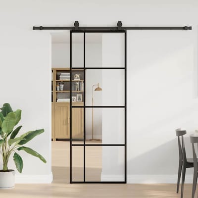 vidaXL - Schuifdeur - met - beslagset - 76x205 - cm - ESG - glas - zwart