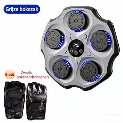 TEKROA Bokstrainer - Muzikale bokstrainer - Inclusief bokshandschoenen - Aan de muur te bevestigen boksmachine - zwart