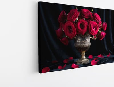 Saammp Canvas Schilderij - Rode Rozen in vaas - Natuur - Bloemen - 30x20 - Foto op canvas - Wanddecoratie - Muurdecoratie Woonkamer - Kantoor Decoratie