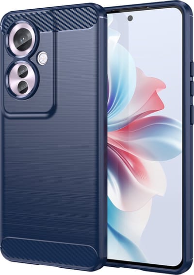 MobyDefend Hoesje - Geschikt voor Oppo Reno 11F - TPU Backcover - Geborstelde Metaal & Carbon-Look - Blauw