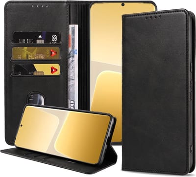 Smartphonica Telefoonhoesje geschikt voor Xiaomi 13 Pro kunstleren Hoesje met Magnetische sluiting en Pasjeshouders Book Case met Klepje - Zwart geschikt voor Xiaomi 13 Pro