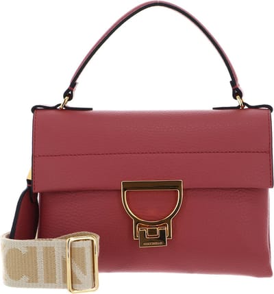COCCINELLE Leren Handtas Schoudertas Arlettis Signature Handbag Grained Leather Pot Lichtrood