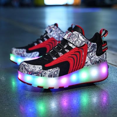 Schoenen op wielen, Dubbele wielen skates, Heren- en kinderschoenen met wieltjes, LED-lichtschoenen 32 black