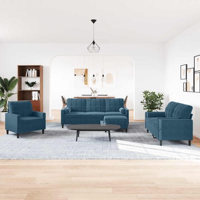 vidaXL - 4-delige - Loungeset - met - kussens - en - bolsters - fluweel - blauw