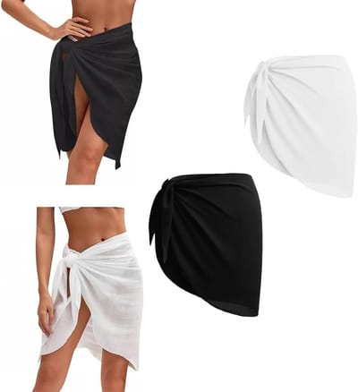 2 stuks Vrouwen Beach Sarong, Elegante Cover-ups en Wraps voor Zomer, Zwemkleding en Vakantie Outfit (wit, zwart)