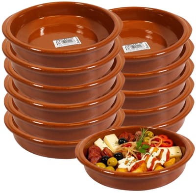 Excellent Houseware Tapas schaaltje Murcia - 12x - creme brulee - terracotta - 18 cm - borrelhapjes serveerschaaltje