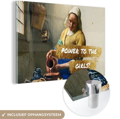 MuchoWow® Glasschilderij 120x80 cm - Schilderij acrylglas - Melkmeisje - Goud - Quotes - Schilderij - Oude meesters - Foto op glas - Schilderijen