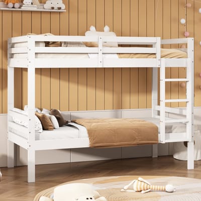 HAUSS SPOLE Stapelbed 90x200 cm - Met Valbeveiliging En Hoekladder - Splitsbaar In 2 Bedden - Zonder Matras - Wit