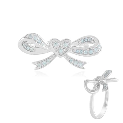 Cavill - Verfijnde Zilveren Damesring 925 Sterling Zilver - 13 Blauwe Ratanakiri Zirkonen Cambodja - 0,32 Ct - Elegante Ring met Hart en Strik