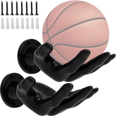 2-Delig Basketbalhouder - Handsculptuur Balhouder - Basketbal Wanddecoratie Standaard - Basketbal Opbergrek - Balstandaard Muurbevestiging