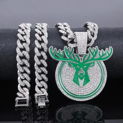 Hip Hop Hert Hoofd Hanger Ketting, met 13mm Kristal Cuban Ketting HipHop Iced Out Bling Kettingen Mannen Vrouwen Dierlijk Amulet Sieraden white