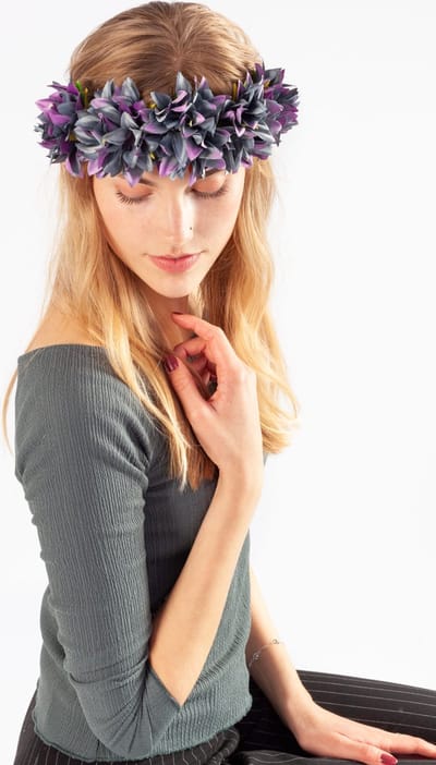 KIMU® Bloemenkrans Haar Dahlia Paars Blauw - Paarse Bloemen Haarband Diadeem - Krans Bloemetjes - Bruidsmeisje Boho Festival