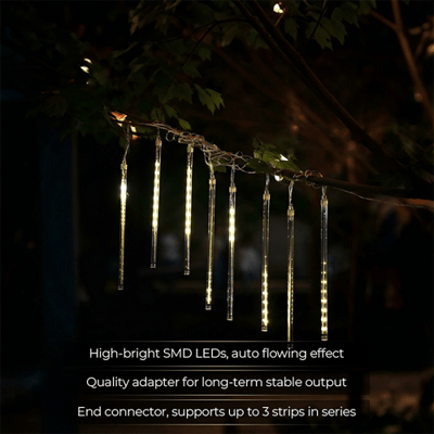 M.TK MOVETECK M.TK Vallende Regen LED-lichtslinger met 15 buizen, 720 LED's, waterdicht, sneeuwval-ijspegel kerstverlichting (warm wit)