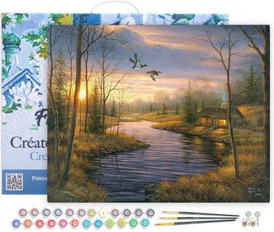 Figured'Art Schilderen op Nummer Volwassenen met lijst - Landhuis in de schemering - Handwerk acrylverf Kit DIY Compleet - 40x50cm Canvas al ingelijst