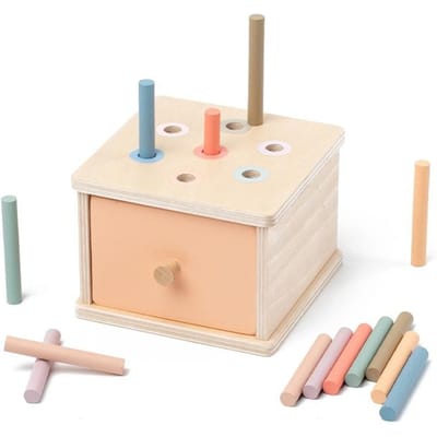Montessori Speelgoed voor Baby Houten Muntendoos Speelgoed Objectpermanentie Doos Kleur Vorm Cognitie Matchen Educatief Speelgoed Fijne Motoriek Speelgoed beige