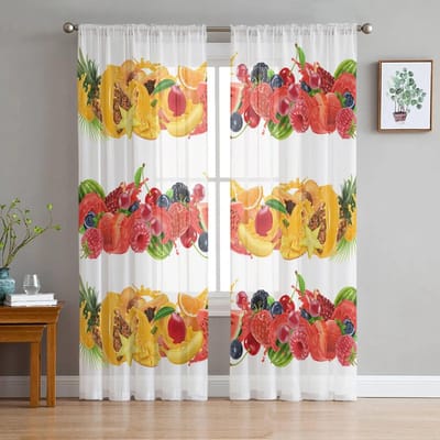 Tropisch Fruit Zomer Tule Gordijnen Balkon Kamer Mode Gedrukt Pure Gordijn Woonkamer Raam Modern Decor 135W x 114H(cm) brown