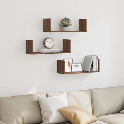 vidaXL - Wandschappen - 3 - st - 58x18x18 - cm - bewerkt - hout - bruin - eikenkleurig