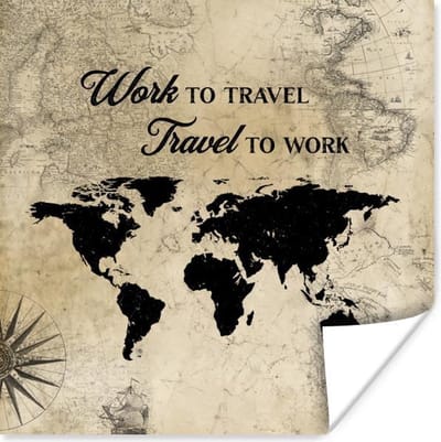 Poster 30x30 cm - Wereldkaart - Spreuken - Travel - Vintage - Posters - Kamer decoratie - Wanddecoratie woonkamer - Muurdecoratie slaapkamer