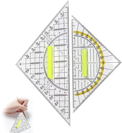 Geodriehoek Set - Tekendriehoek Hoekmeter - Nauwkeurig Tekenen - Met Handvat Flexibel - 2 stuks - Transparant