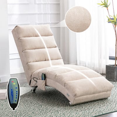 Massageligstoel - Chaise longue met zachte trilfunctie - Ergonomische rugleuning 140° - Zijvak – Woonkamer en slaapkamer – 148 x 55 x 84 cm
