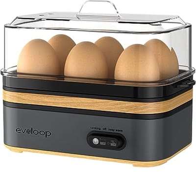 Evoloop Elektrische snelkookpan, capaciteit voor 6 eieren, zacht, medium, gekookt, stroper, eierkoker met automatische uitschakeling, BPA-vrij
