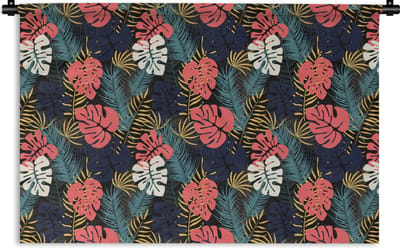Wandkleed - Wanddoek - Flora - Goud - Patronen - Hawaii - Tropisch - 180x120 cm - Wandtapijt