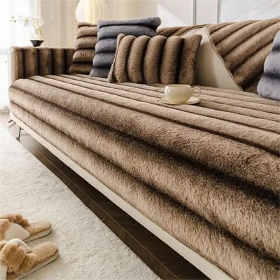 Dikke warme, superzachte pluche antislip bankhanddoek Moderne luxe konijnpluche sectionele L-vormige bankhoes Universele bankhoezen 70x70cm 1pc bruin