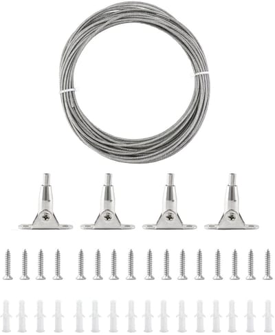 Kabelspanning set van 10 meter met 2mm PVC gecoate staal draad en 4 montagematerialen met schroefpluggen voor stevige bevestiging