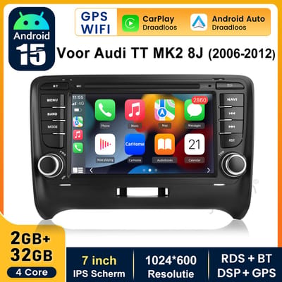 JUNSUN 2DIN Android 15 Autoradio Geschikt voor Audi TT MK2 8J 2006-2012 , GPS Navigatie Carplay Android Auto FM WIFI Bluetooth RDS SWC, Geschikt voor Audi BOSE Systeem