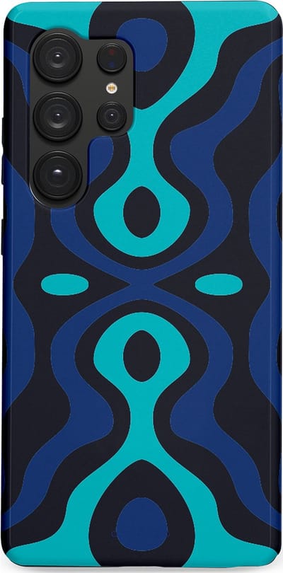 Casetastic Hoesje Geschikt voor Samsung S25 Ultra - Stijlvolle Beschermende Duo-layer Case - Blauwe Golf Lijnen