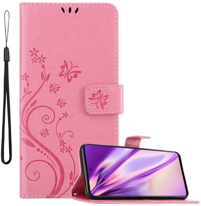 Cadorabo Hoesje geschikt voor Samsung Galaxy A51 5G in BLOEMEN ROZE - Beschermhoes in bloemmotief met magnetische sluiting, standfunctie en kaartsleuven Book Case Cover Etui