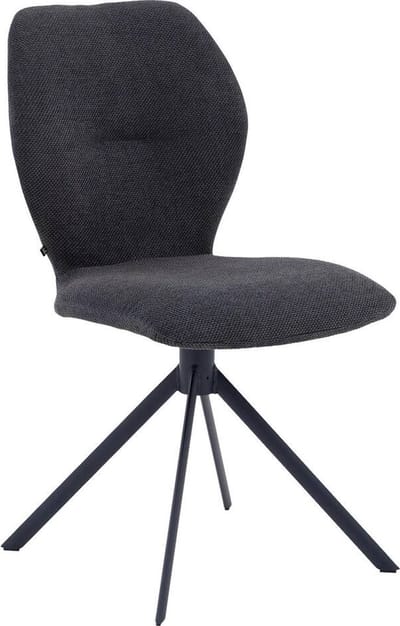 Goossens Eetkamerstoel Hera - Zonder Armleuning - Stof - Blauw - Spinpoot rechte poot 360gr draaibaar returnfunctie