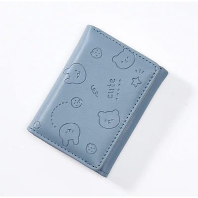 Portefeuille court tendance pour femme, couleur unie, simple, fente multi-cartes, mignon, porte-monnaie pour étudiant, porte-cartes, cuir PU souple, motif animal bleu