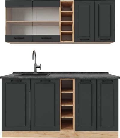 Vicco R-Line Eenpersoonskeuken – 160 cm, WB Antraciet Antraciet landhuis/gouden eik